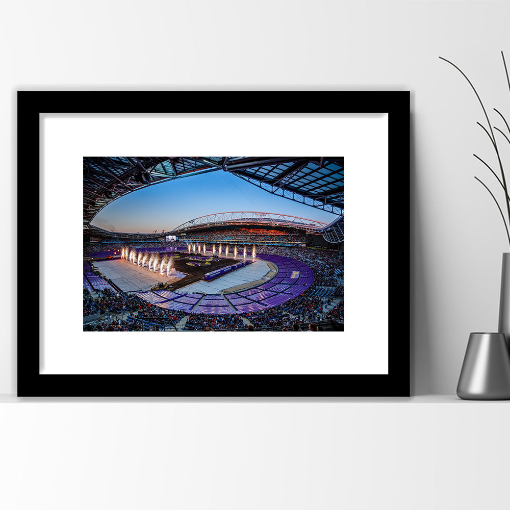 Sydney's Anz Stadium, Stadium Canvas, Sport Art, Gift for him, White Border Framed Art Print Wall Decor
