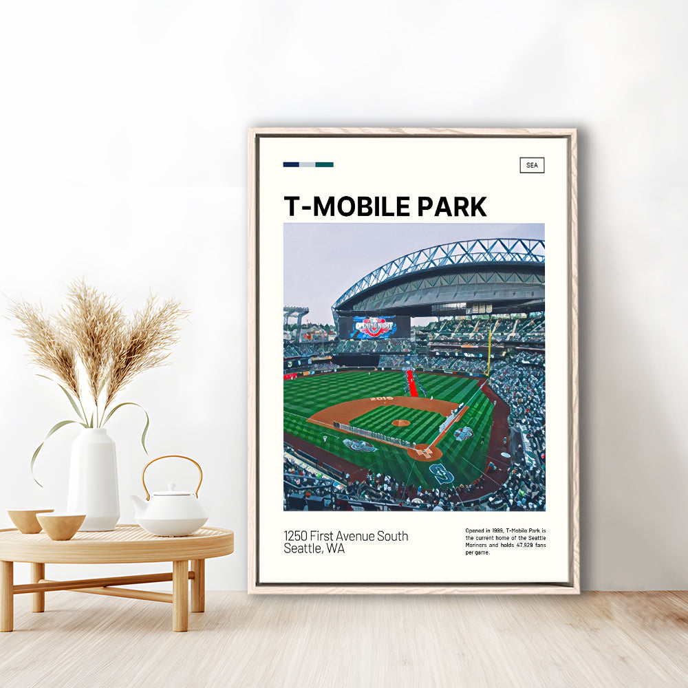 T-Mobile Park Print, Seattle Mariners Stadium Canvas Art, Man Cave Gift, Floating Framed Canvas Print Wall Art