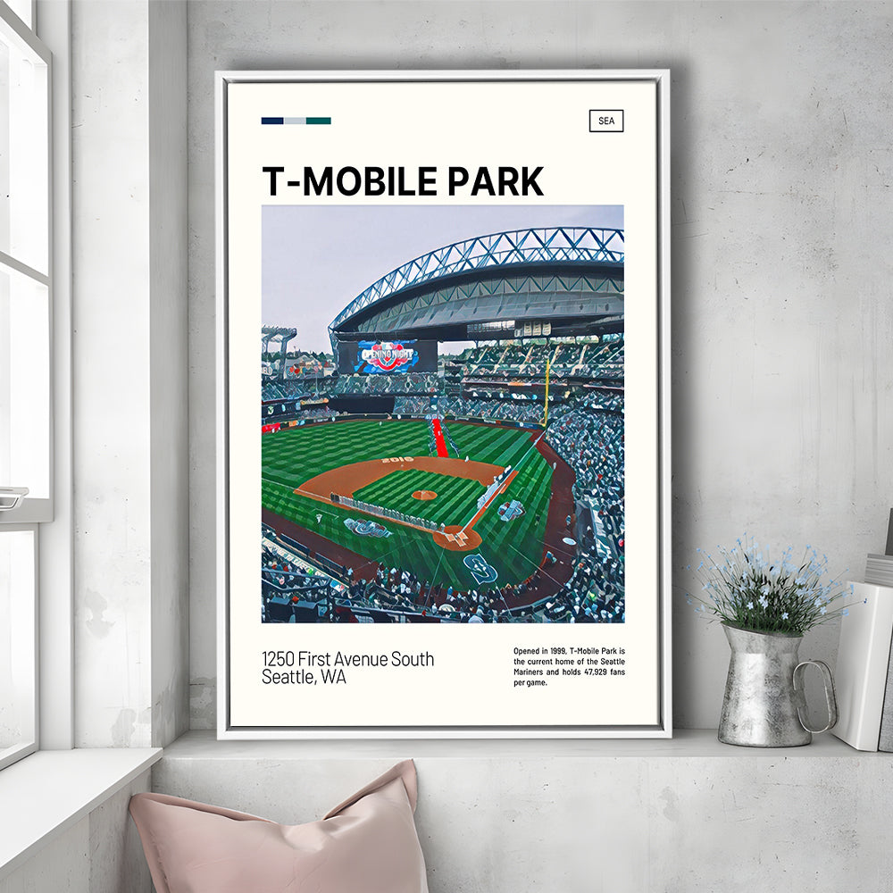 T-Mobile Park Print, Seattle Mariners Stadium Canvas Art, Man Cave Gift, Floating Framed Canvas Print Wall Art