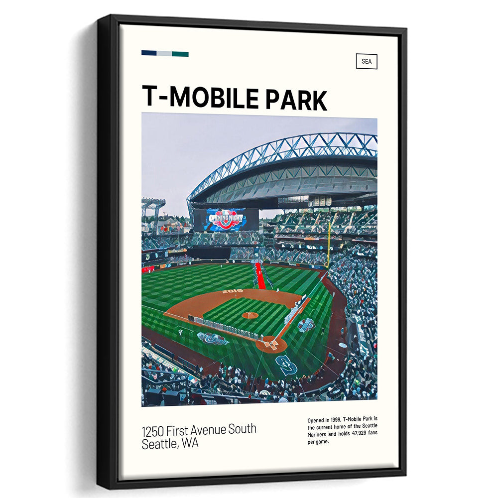 T-Mobile Park Print, Seattle Mariners Stadium Canvas Art, Man Cave Gift, Floating Framed Canvas Print Wall Art