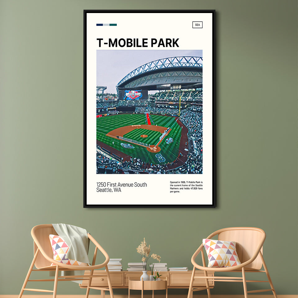 T-Mobile Park Print, Seattle Mariners Stadium Canvas Art, Man Cave Gift, Floating Framed Canvas Print Wall Art