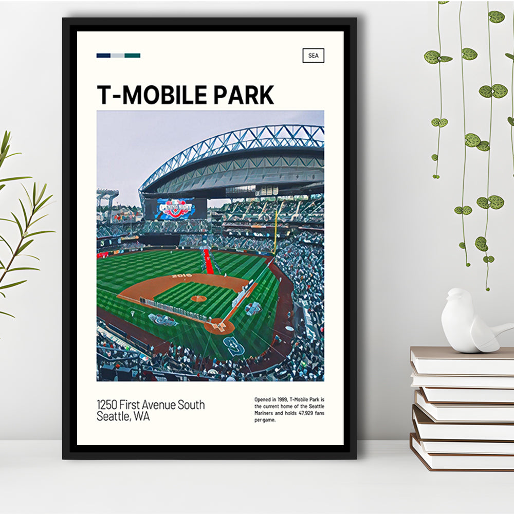 T-Mobile Park Print, Seattle Mariners Stadium Canvas Art, Man Cave Gift, Floating Framed Canvas Print Wall Art