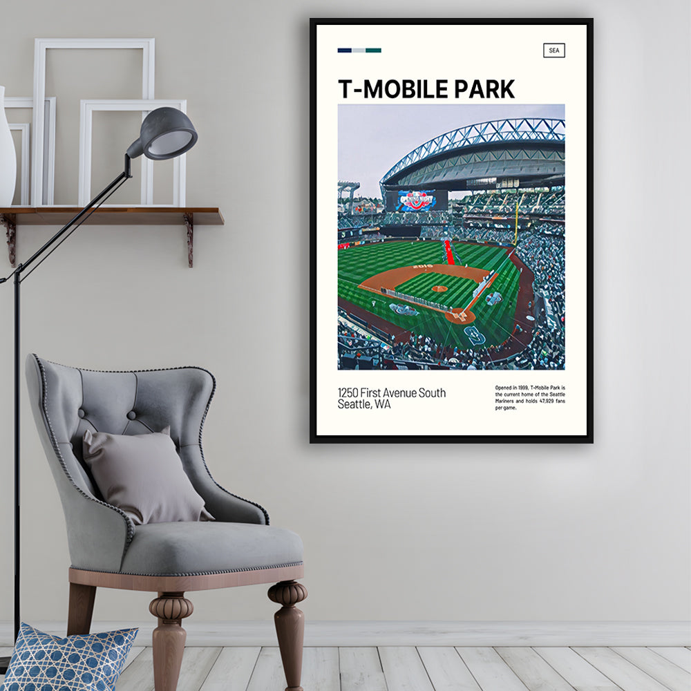 T-Mobile Park Print, Seattle Mariners Stadium Canvas Art, Man Cave Gift, Floating Framed Canvas Print Wall Art