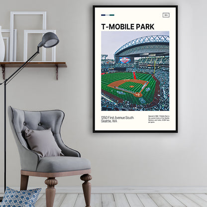 T-Mobile Park Print, Seattle Mariners Stadium Canvas Art, Man Cave Gift, Floating Framed Canvas Print Wall Art