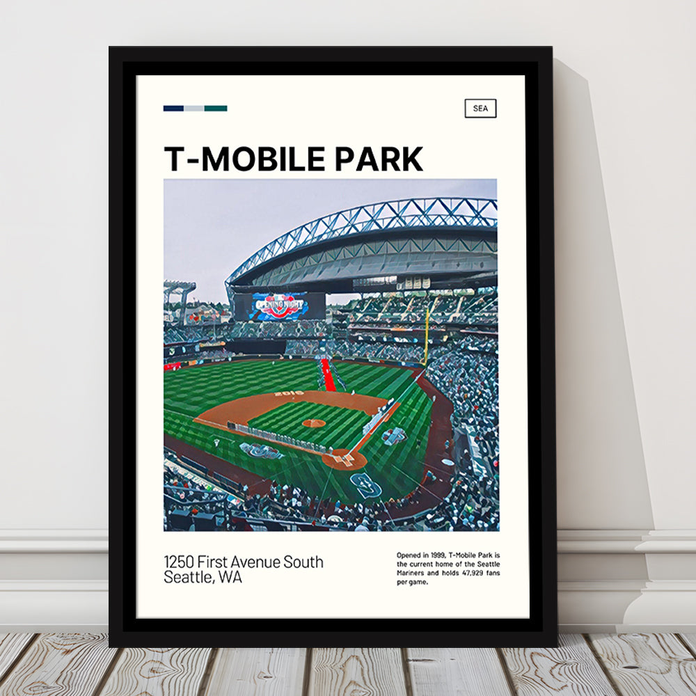 T-Mobile Park Print, Seattle Mariners Stadium Canvas Art, Man Cave Gift, Floating Framed Canvas Print Wall Art