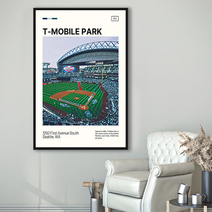 T-Mobile Park Print, Seattle Mariners Stadium Canvas Art, Man Cave Gift, Floating Framed Canvas Print Wall Art