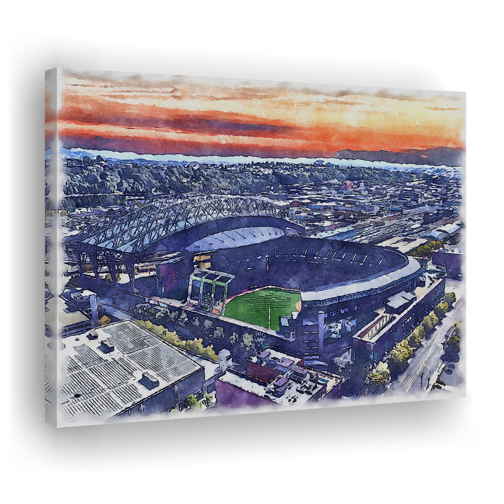 T-Mobile Park WaterColor, Seattle Washington Baseball Watercolor, Sport Art, Gifts for him, Canvas Print Wall Art