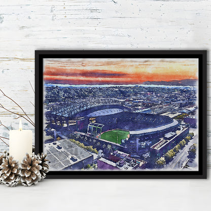 T-Mobile Park WaterColor, Seattle Washington Baseball Watercolor, Sport Gift Art, Framed Canvas Print Wall Art