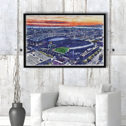 T-Mobile Park WaterColor, Seattle Washington Baseball Watercolor, Sport Gift Art, Framed Canvas Print Wall Art