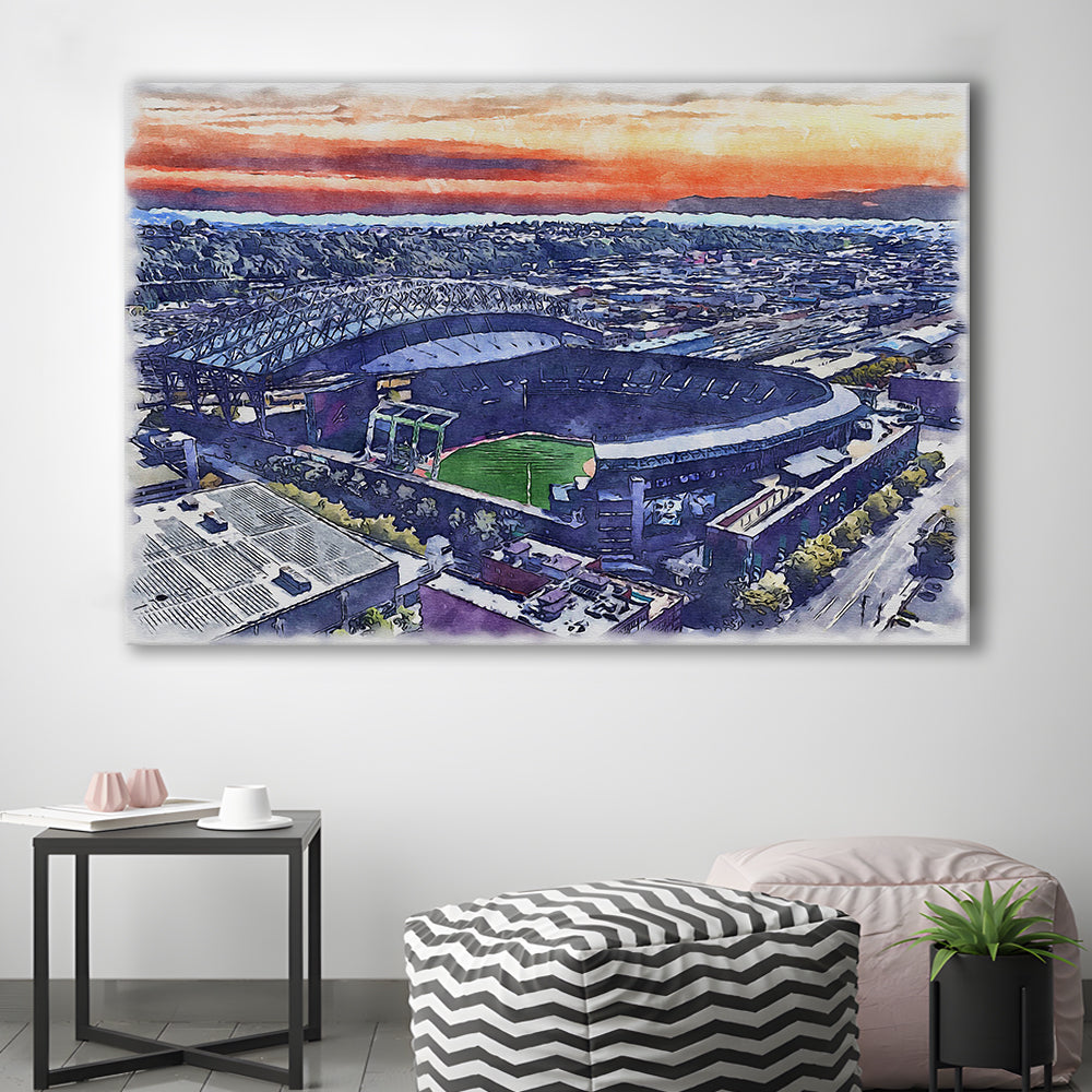 T-Mobile Park WaterColor, Seattle Washington Baseball Watercolor, Sport Art, Gifts for him, Canvas Print Wall Art
