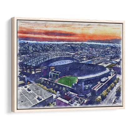T-Mobile Park WaterColor, Seattle Washington Baseball Watercolor, Sport Gift Art, Framed Canvas Print Wall Art