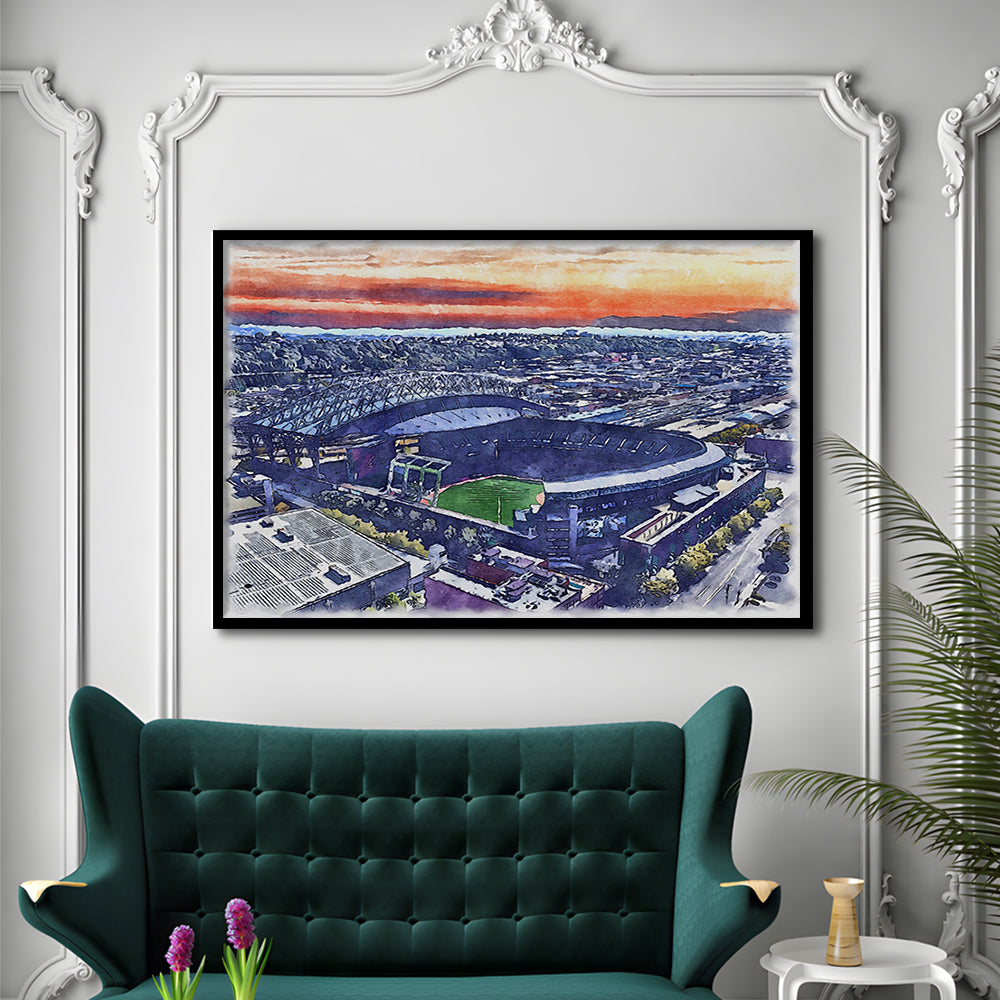 T-Mobile Park WaterColor, Seattle Washington Baseball Watercolor, Sport Gift Art, Framed Art Print Wall Decor