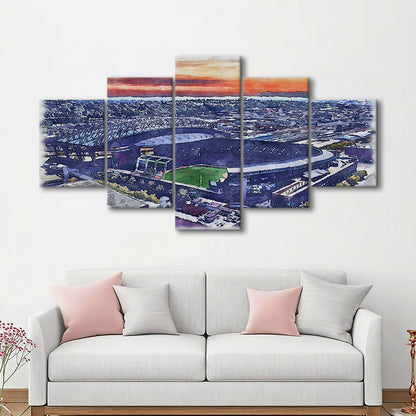 T-Mobile Park WaterColor, Seattle Washington Baseball Watercolor, Sport Art, Mixed 5 Panel, Canvas Print Wall Art