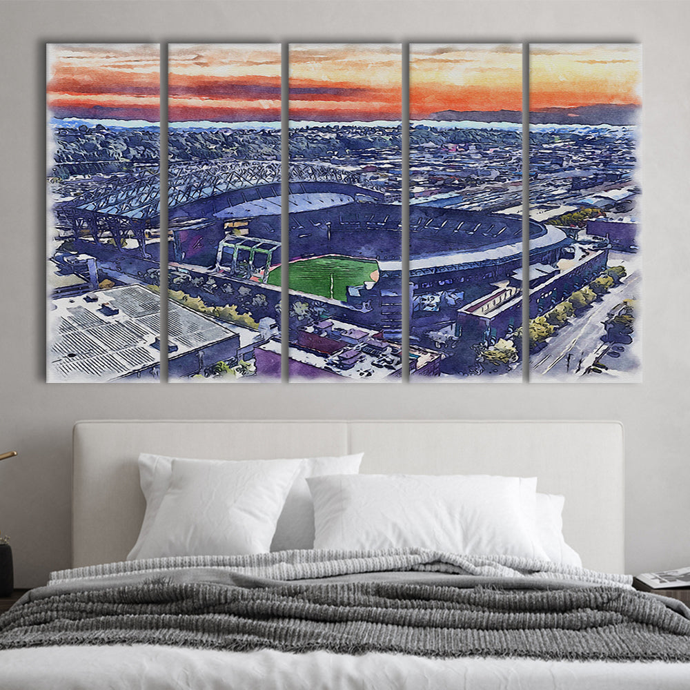 T-Mobile Park WaterColor, Seattle Washington Baseball Watercolor, Sport Art, Extra Large Canvas Print Wall Art