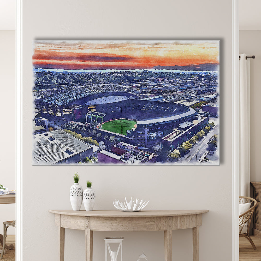T-Mobile Park WaterColor, Seattle Washington Baseball Watercolor, Sport Art, Gifts for him, Canvas Print Wall Art
