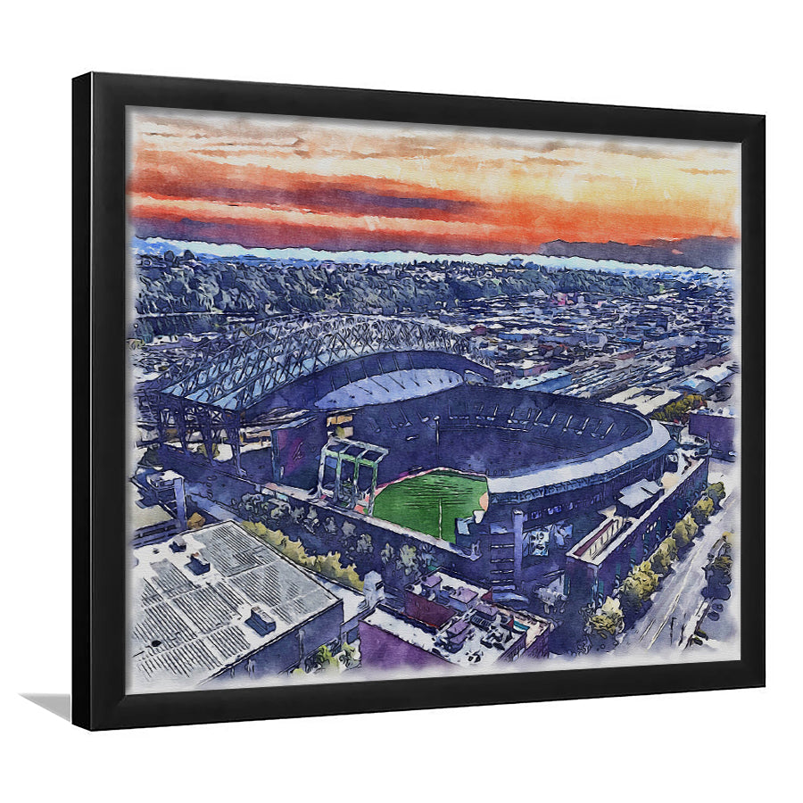 T-Mobile Park WaterColor, Seattle Washington Baseball Watercolor, Sport Gift Art, Framed Art Print Wall Decor