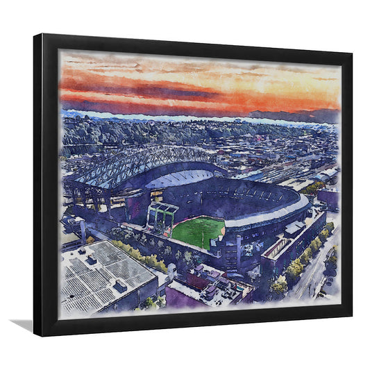 T-Mobile Park WaterColor, Seattle Washington Baseball Watercolor, Sport Gift Art, Framed Art Print Wall Decor