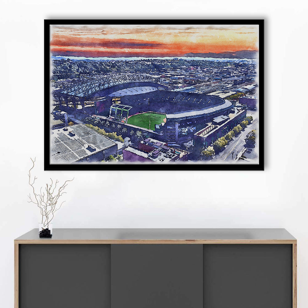 T-Mobile Park WaterColor, Seattle Washington Baseball Watercolor, Sport Gift Art, Framed Art Print Wall Decor