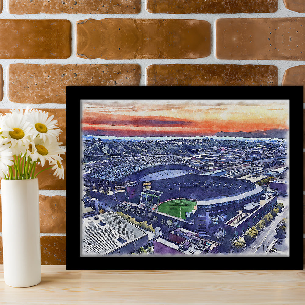 T-Mobile Park WaterColor, Seattle Washington Baseball Watercolor, Sport Gift Art, Framed Art Print Wall Decor