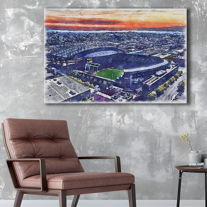 T-Mobile Park WaterColor, Seattle Washington Baseball Watercolor, Sport Art, Gifts for him, Canvas Print Wall Art