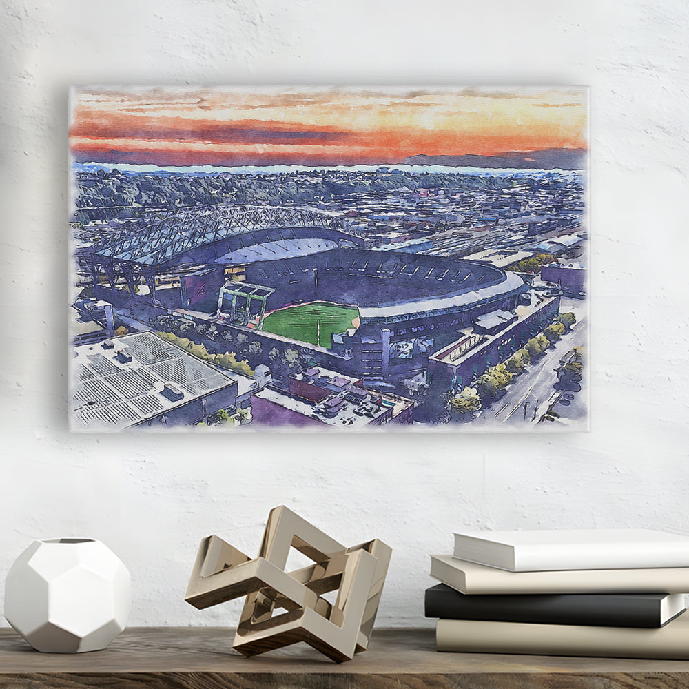 T-Mobile Park WaterColor, Seattle Washington Baseball Watercolor, Sport Art, Gifts for him, Canvas Print Wall Art