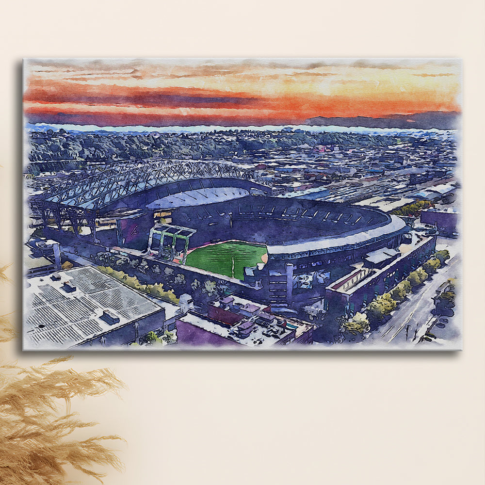 T-Mobile Park WaterColor, Seattle Washington Baseball Watercolor, Sport Art, Gifts for him, Canvas Print Wall Art