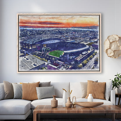 T-Mobile Park WaterColor, Seattle Washington Baseball Watercolor, Sport Gift Art, Framed Canvas Print Wall Art