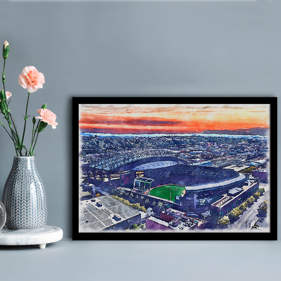 T-Mobile Park WaterColor, Seattle Washington Baseball Watercolor, Sport Gift Art, Framed Art Print Wall Decor