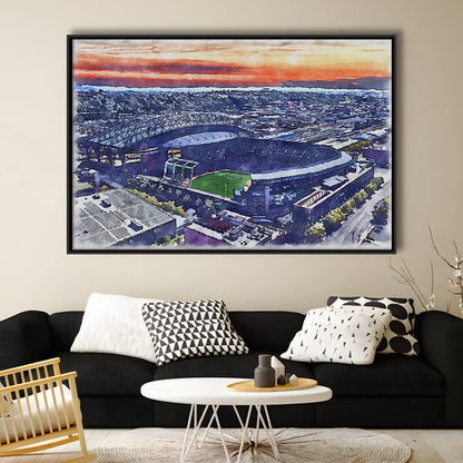 T-Mobile Park WaterColor, Seattle Washington Baseball Watercolor, Sport Gift Art, Framed Canvas Print Wall Art