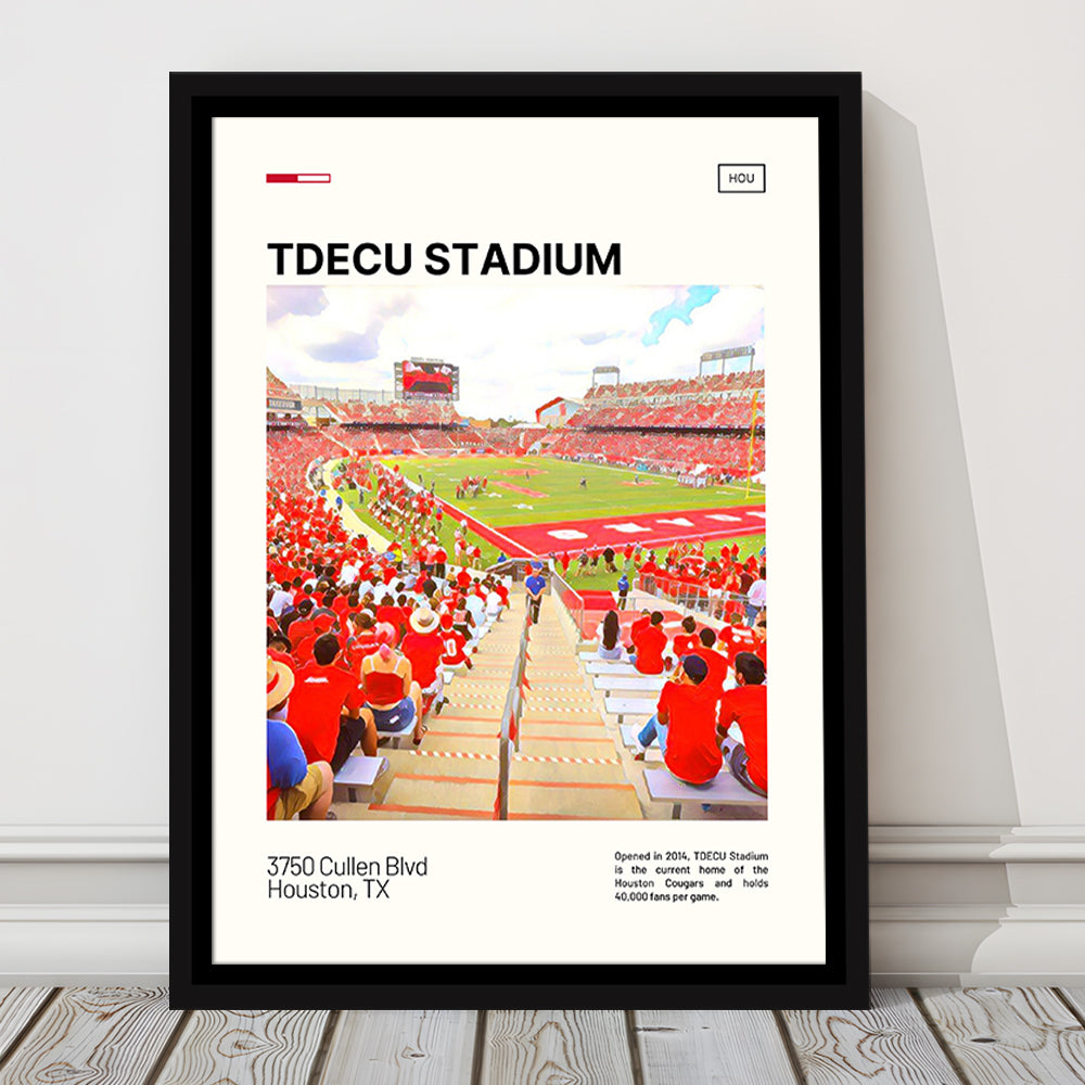 TDECU Stadium Print, Houston Cougars Stadium Canvas Art, Man Cave Gift, Floating Framed Canvas Print Wall Art