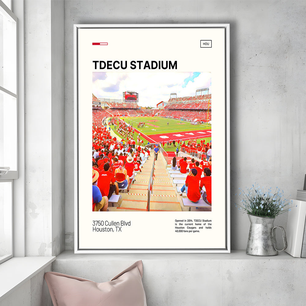 TDECU Stadium Print, Houston Cougars Stadium Canvas Art, Man Cave Gift, Floating Framed Canvas Print Wall Art