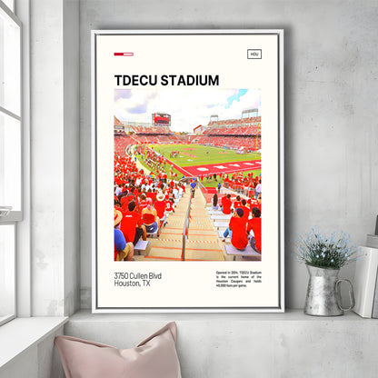 TDECU Stadium Print, Houston Cougars Stadium Canvas Art, Man Cave Gift, Floating Framed Canvas Print Wall Art