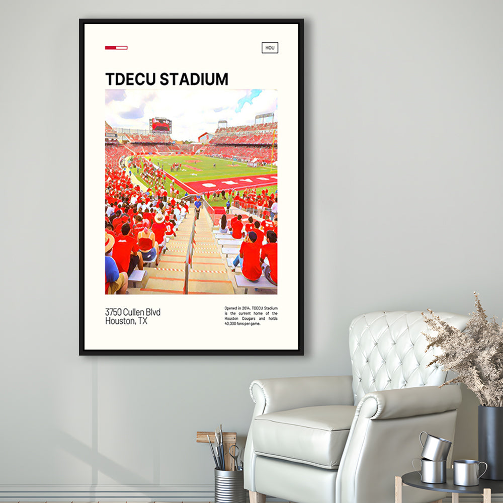 TDECU Stadium Print, Houston Cougars Stadium Canvas Art, Man Cave Gift, Floating Framed Canvas Print Wall Art