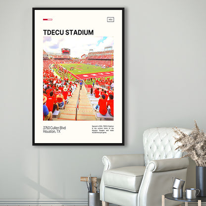 TDECU Stadium Print, Houston Cougars Stadium Canvas Art, Man Cave Gift, Floating Framed Canvas Print Wall Art