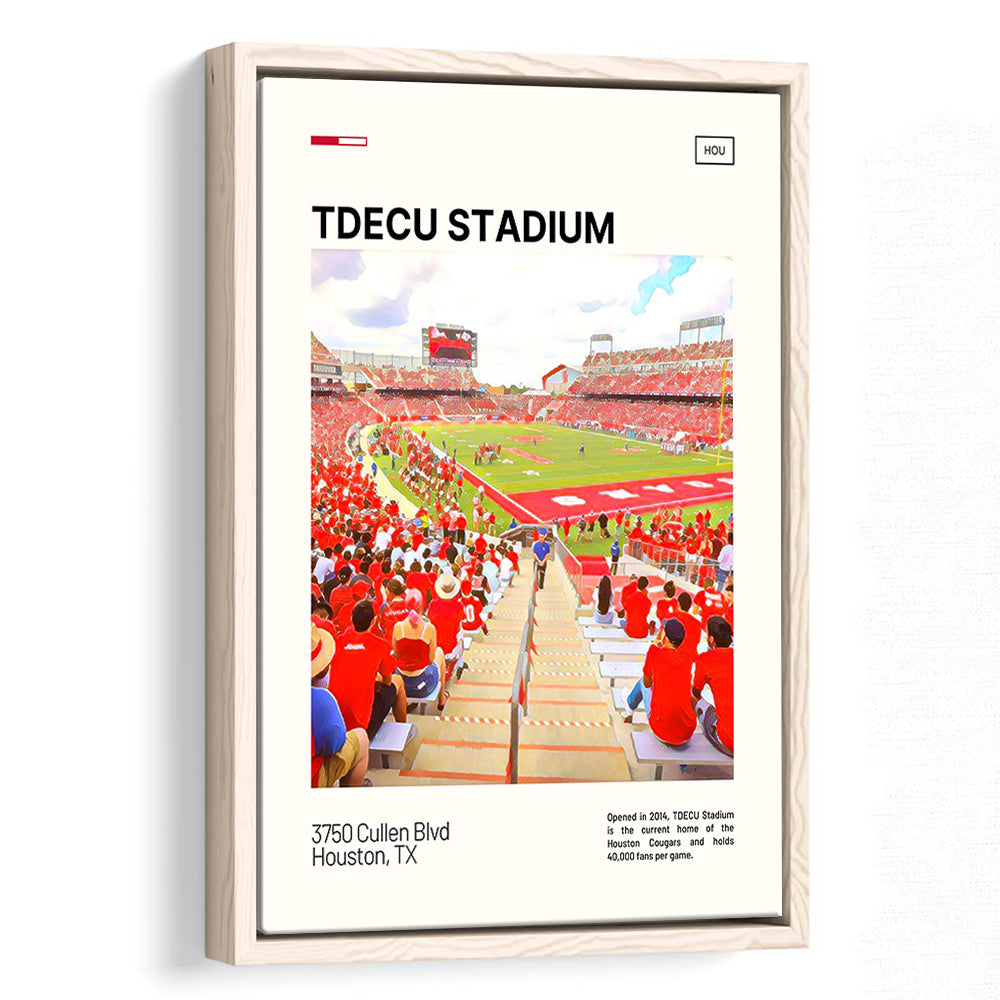 TDECU Stadium Print, Houston Cougars Stadium Canvas Art, Man Cave Gift, Floating Framed Canvas Print Wall Art
