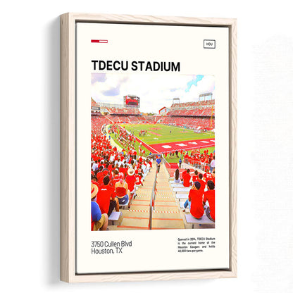 TDECU Stadium Print, Houston Cougars Stadium Canvas Art, Man Cave Gift, Floating Framed Canvas Print Wall Art