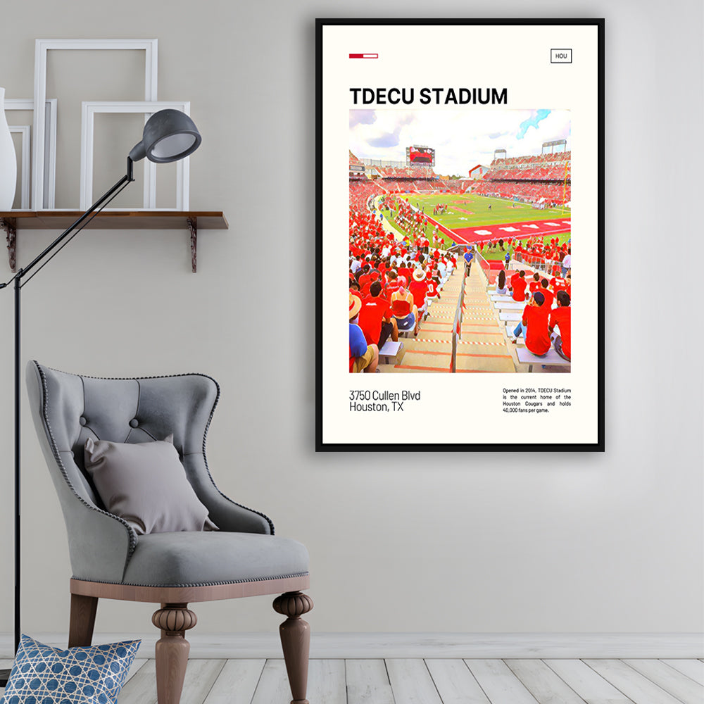 TDECU Stadium Print, Houston Cougars Stadium Canvas Art, Man Cave Gift, Floating Framed Canvas Print Wall Art