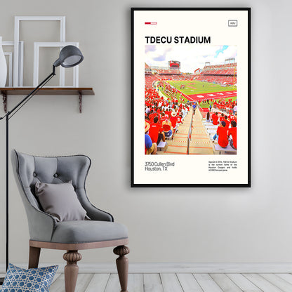 TDECU Stadium Print, Houston Cougars Stadium Canvas Art, Man Cave Gift, Floating Framed Canvas Print Wall Art