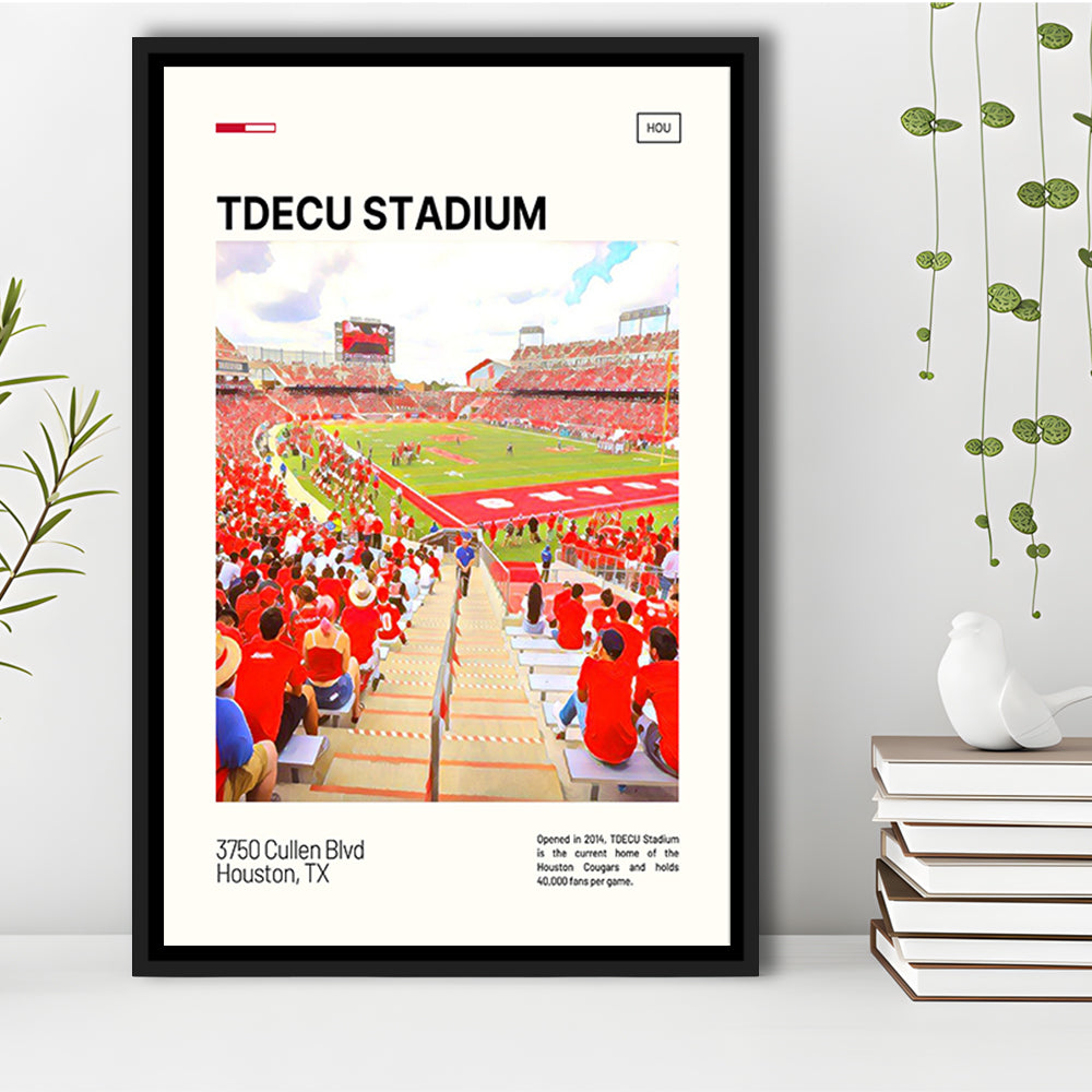 TDECU Stadium Print, Houston Cougars Stadium Canvas Art, Man Cave Gift, Floating Framed Canvas Print Wall Art