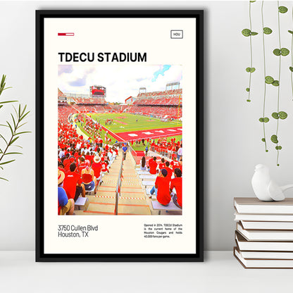 TDECU Stadium Print, Houston Cougars Stadium Canvas Art, Man Cave Gift, Floating Framed Canvas Print Wall Art