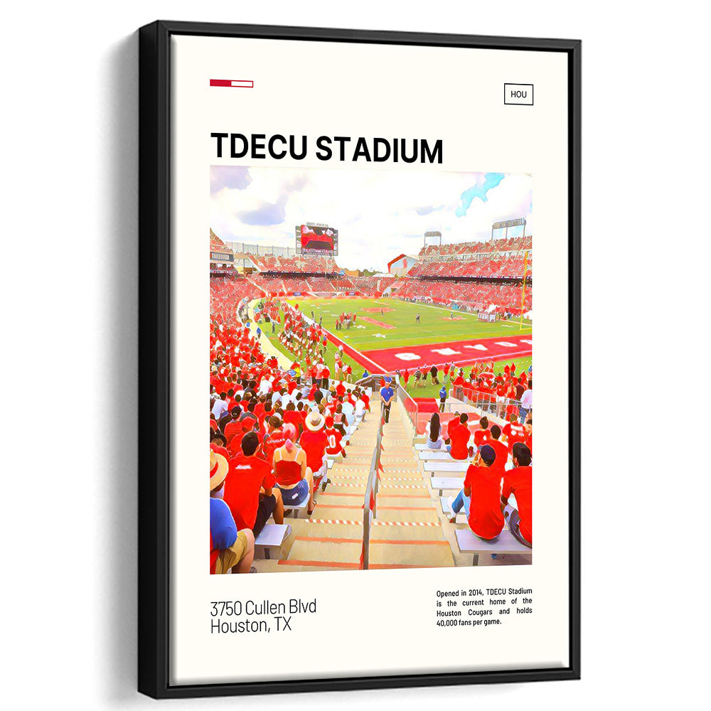 TDECU Stadium Print, Houston Cougars Stadium Canvas Art, Man Cave Gift, Floating Framed Canvas Print Wall Art