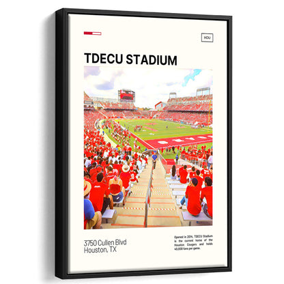TDECU Stadium Print, Houston Cougars Stadium Canvas Art, Man Cave Gift, Floating Framed Canvas Print Wall Art