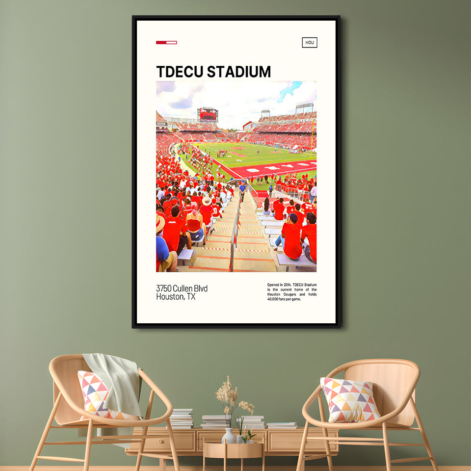TDECU Stadium Print, Houston Cougars Stadium Canvas Art, Man Cave Gift, Floating Framed Canvas Print Wall Art