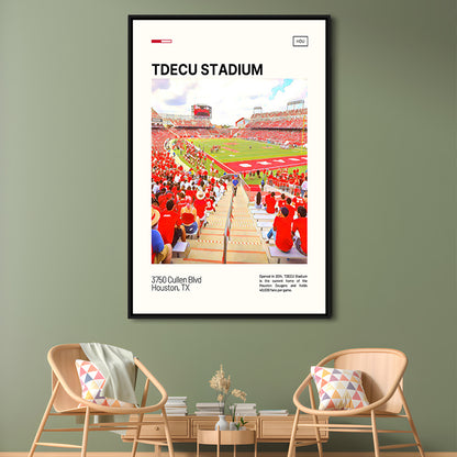 TDECU Stadium Print, Houston Cougars Stadium Canvas Art, Man Cave Gift, Floating Framed Canvas Print Wall Art