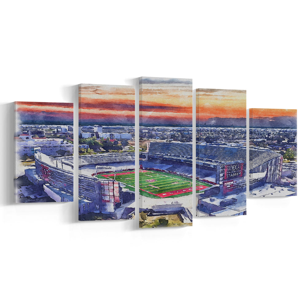 TDECU Painting Stadium Watercolor, Houston Texas Watercolor, Sport Art, Mixed 5 Panel, Canvas Print Wall Art