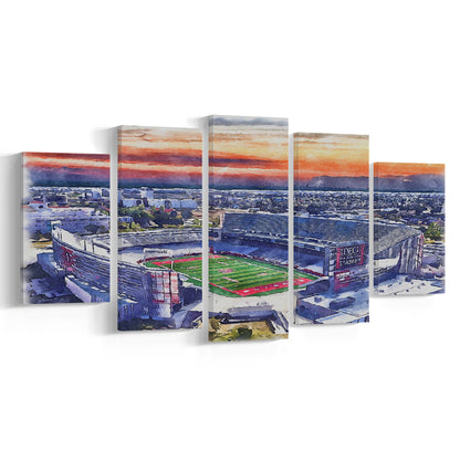 TDECU Painting Stadium Watercolor, Houston Texas Watercolor, Sport Art, Mixed 5 Panel, Canvas Print Wall Art