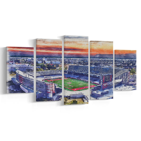 TDECU Painting Stadium Watercolor, Houston Texas Watercolor, Sport Art, Mixed 5 Panel, Canvas Print Wall Art
