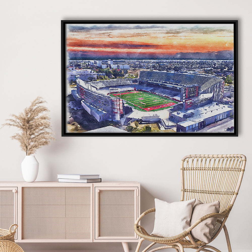 TDECU Painting Stadium Watercolor, Houston Texas Watercolor, Sport Gift Art, Framed Canvas Print Wall Art