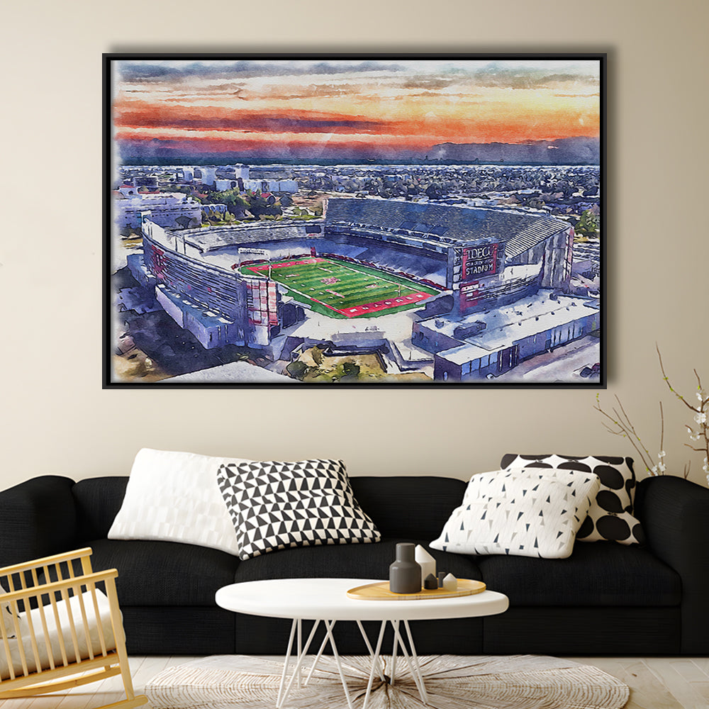 TDECU Painting Stadium Watercolor, Houston Texas Watercolor, Sport Gift Art, Framed Canvas Print Wall Art