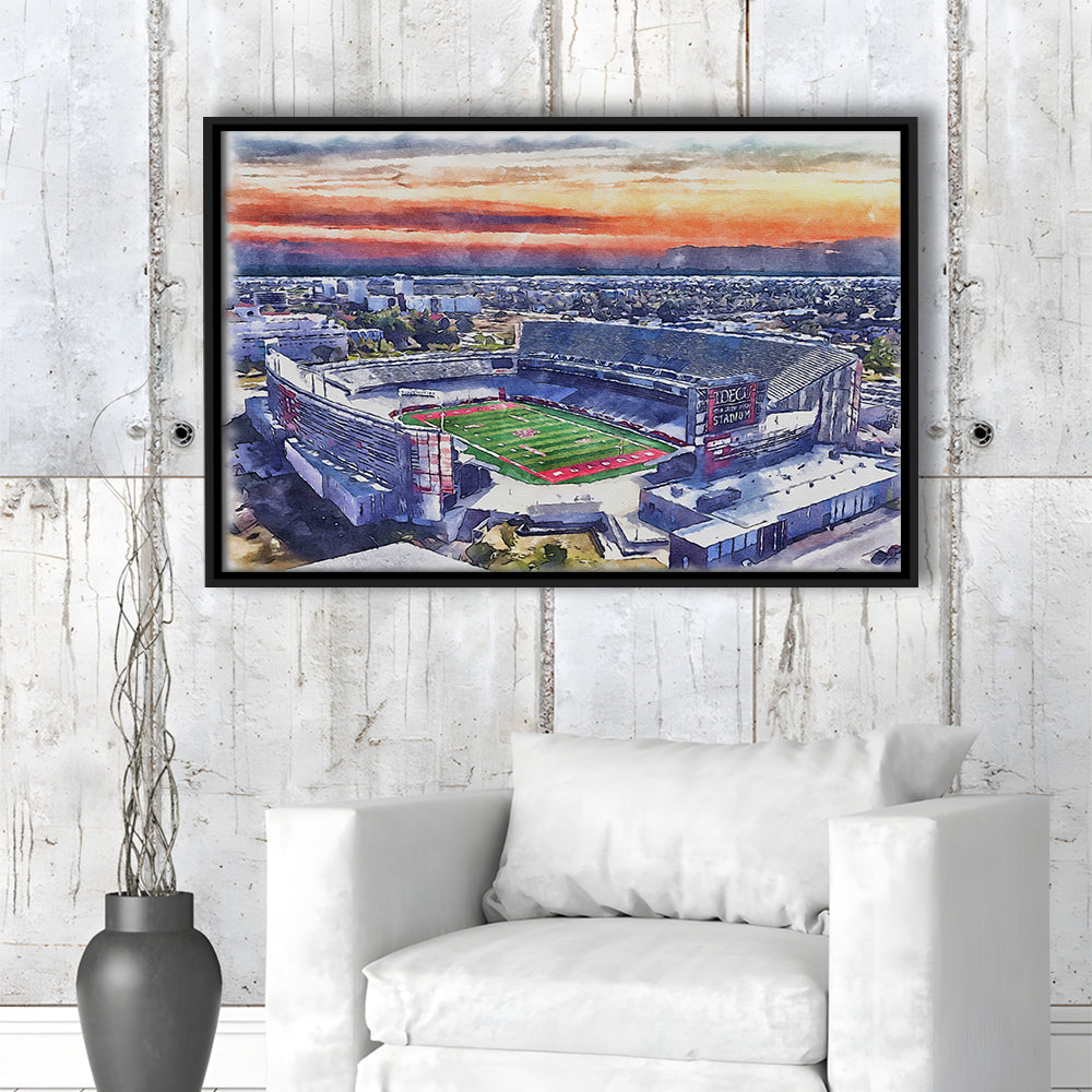 TDECU Painting Stadium Watercolor, Houston Texas Watercolor, Sport Gift Art, Framed Canvas Print Wall Art